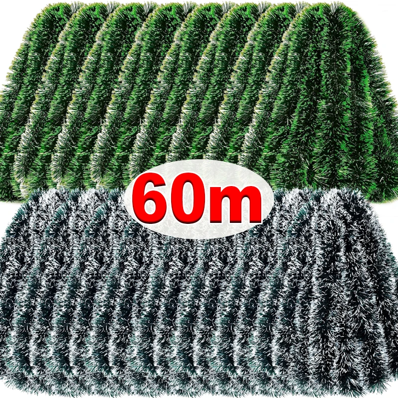 Tinsel Garland Decoration - 60/4m Christmas Tinsel Ribbons Garland Green
