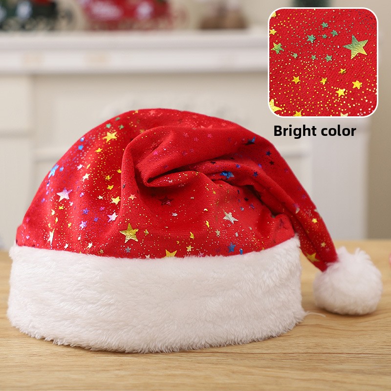 Santa Hat Plush - Adult Santa Hat with Colorful Star