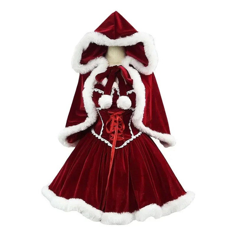 Elf Costume Christmas - New Year Red Dress Cloak Cosplay