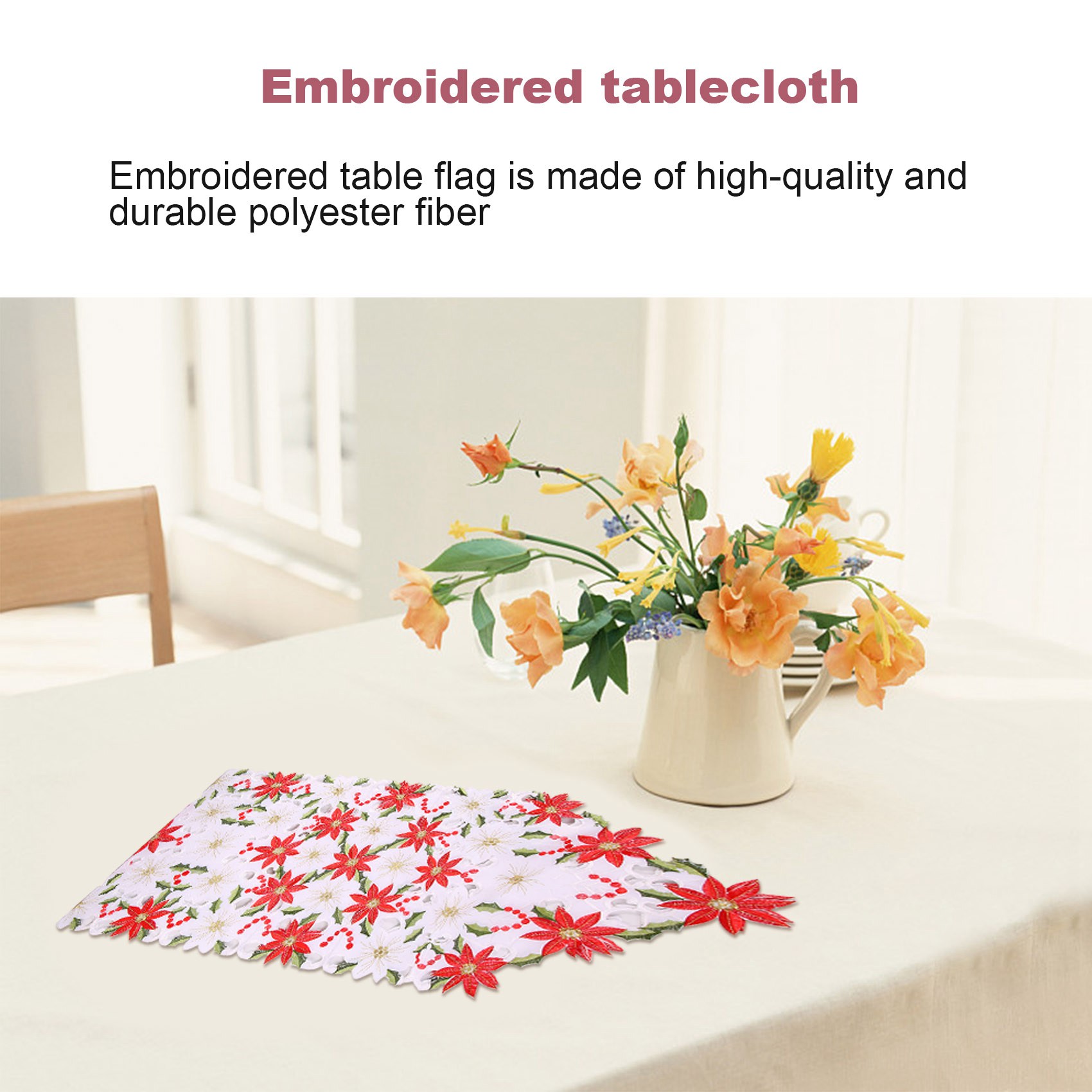 Christmas Table Runner - Christmas Embroidered Table Runner, Luxury Holly