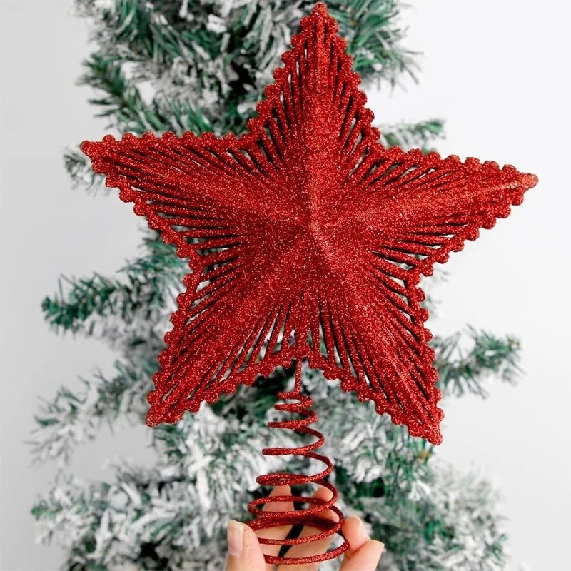 25cm Red Glitter Christmas Tre - Star Tree Topper ulasan dan harga
