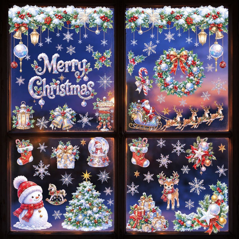 9 Sheets Christmas Static Wind - Snowflake Window Decal ulasan dan harga