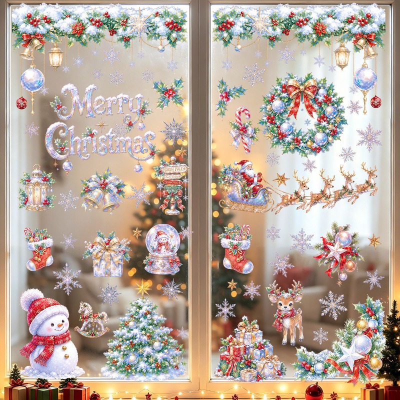 9 Sheets Christmas Static Wind - Snowflake Window Decal ulasan dan harga
