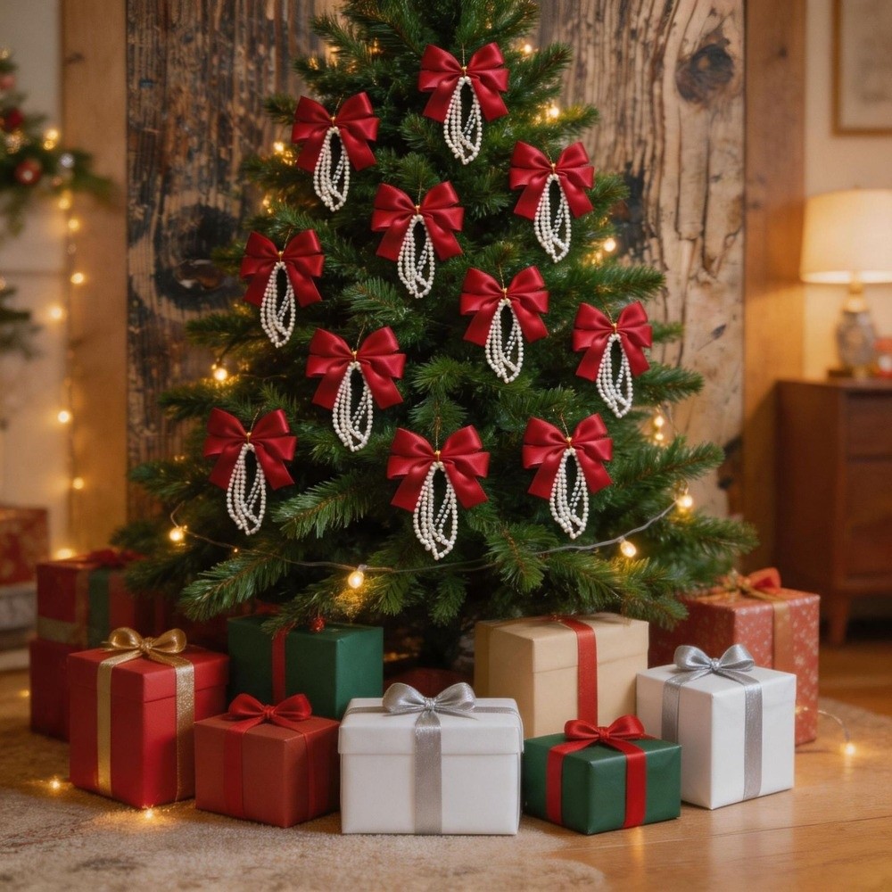 12pcs Set Christmas Tree Bows  - Gift Box Wrap Set ulasan dan harga