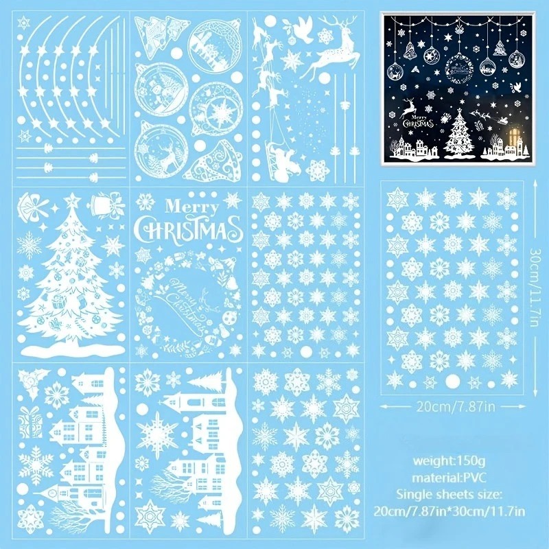 9 Sheets 243pcs Reusable Stati - Snowflake Window Decal ulasan dan harga