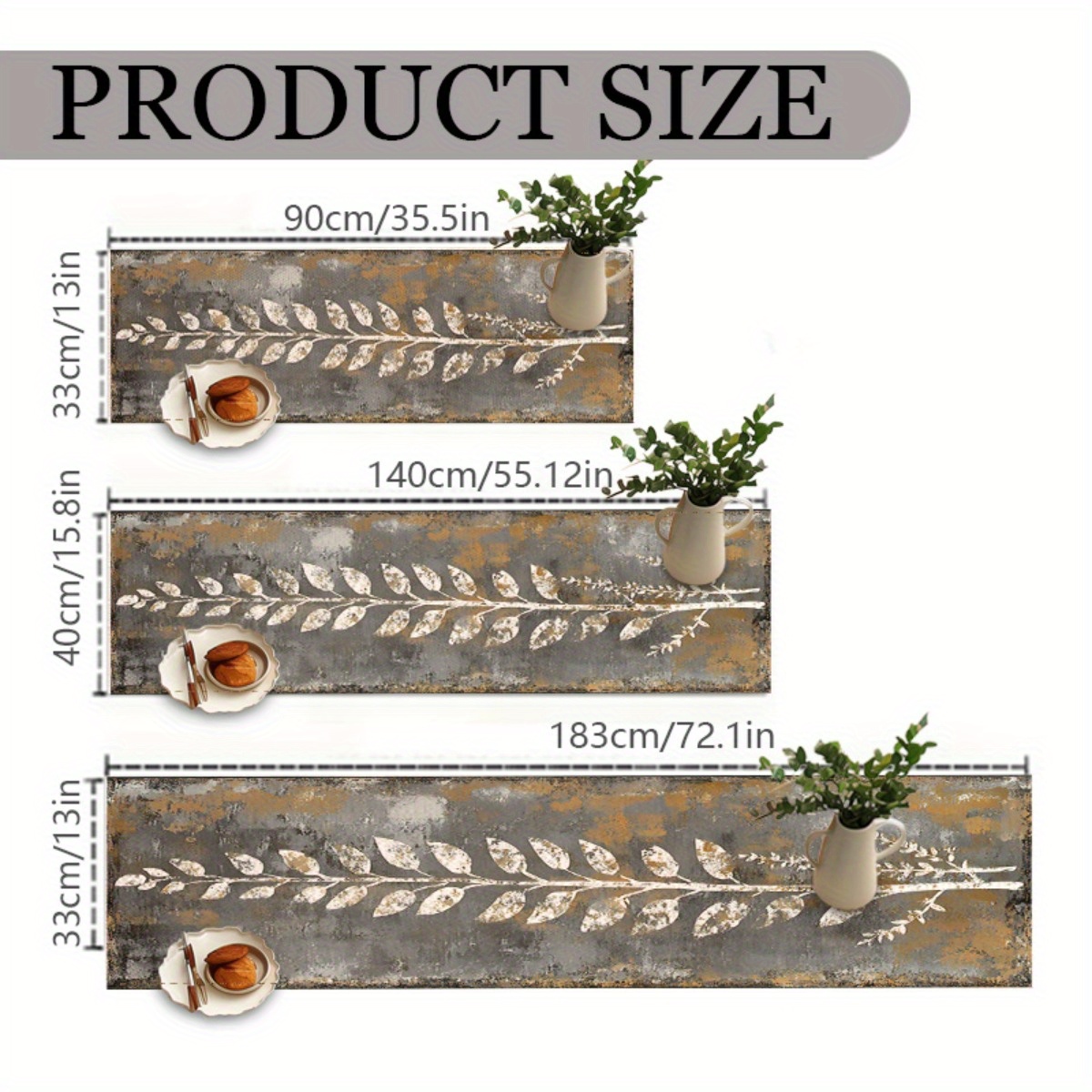 Vintage Gray White Leaves Tabl - Christmas Table Runner ulasan dan harga