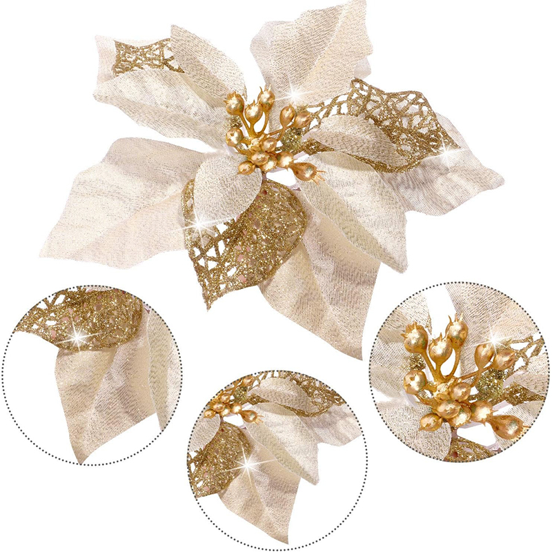 10Pcs Glitter Artificial Flowe - Christmas Wreath Fake ulasan dan harga