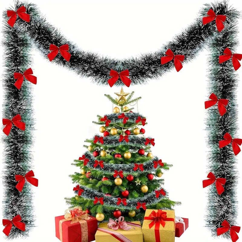 Christmas Bow Tinsel Ribbons G - Tinsel Garland Decoration ulasan dan harga