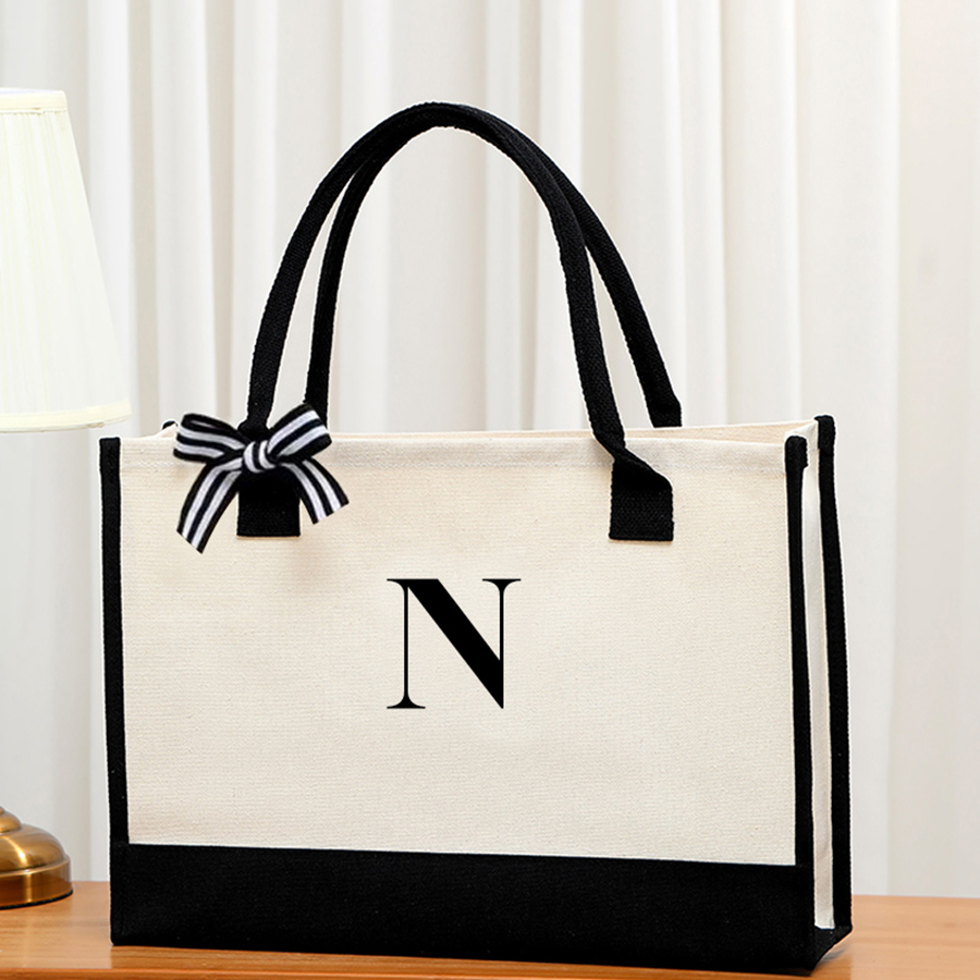 Simple canvas letter tote bag  - Ribbon Bow Gift ulasan dan harga