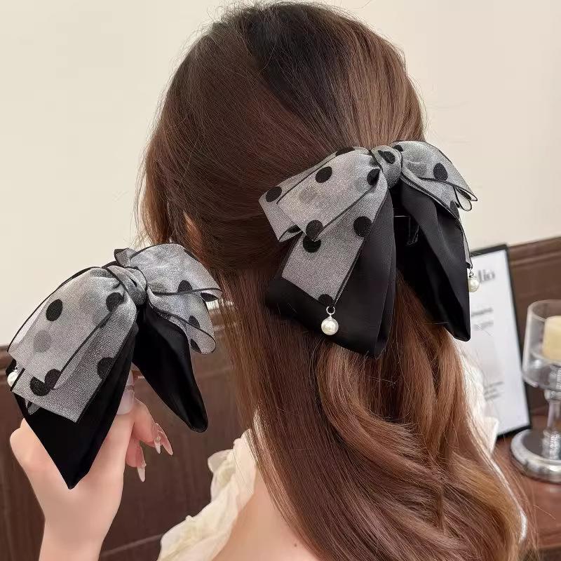 Elegant Gray Polka Dot Bow Hai - Ribbon Bow Gift ulasan dan harga