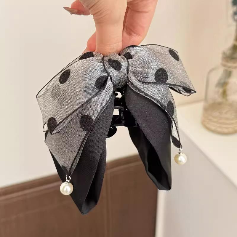 Elegant Gray Polka Dot Bow Hai - Ribbon Bow Gift ulasan dan harga