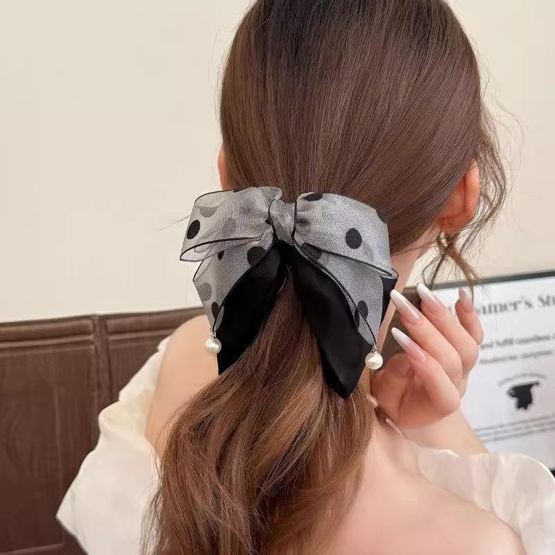 Elegant Gray Polka Dot Bow Hai - Ribbon Bow Gift ulasan dan harga