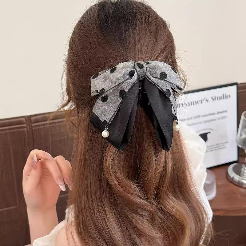 Elegant Gray Polka Dot Bow Hai - Ribbon Bow Gift ulasan dan harga