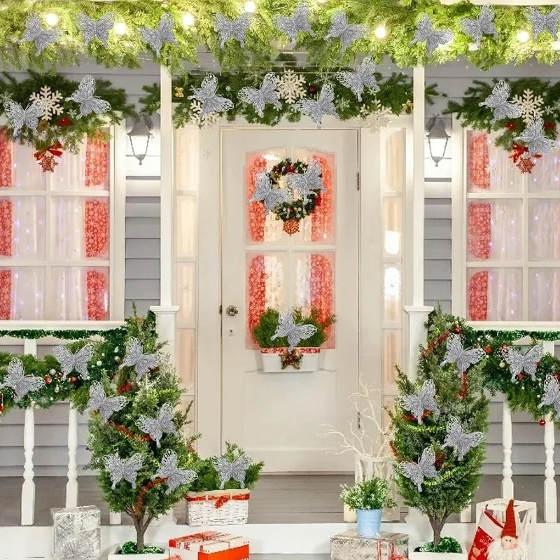 Silver Glitter Hollow Butterfl - Christmas Wreath Fake ulasan dan harga