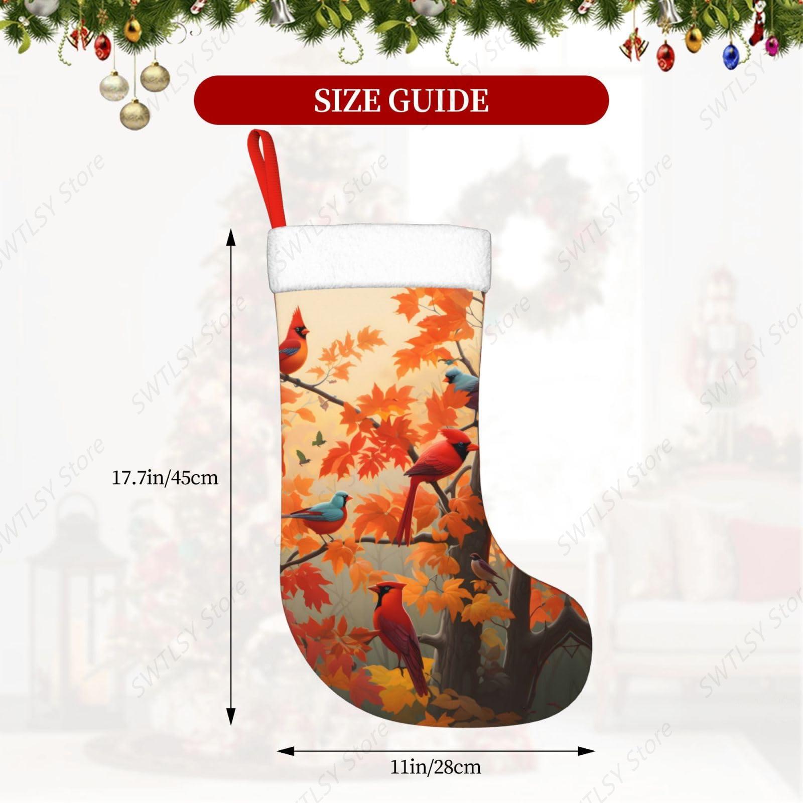 Fall Cardinal Birds and Maple- - Christmas Stocking Hanging ulasan dan harga